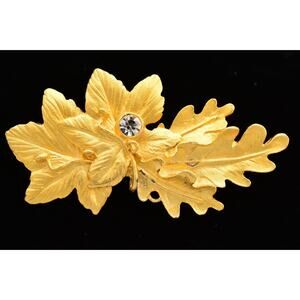 Georgiou Vintage Pin Brooch Floral Brushed Gold Rhinestone Crystal Signed BinAP